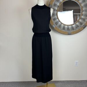 Theory Dress Womens Petite Sleeveless Mock Neck Silk Midi Waistband Elegant